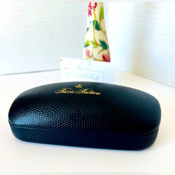 BROOKS BROTHERS Eyeglass Case Hard Shell Pebble Navy Blue Gold Lettering - Picture 9 of 9